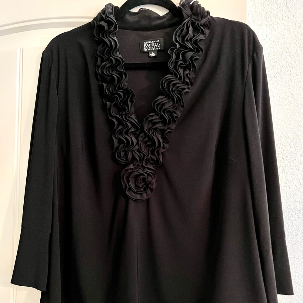 ADRIANNA PAPELL EVENING ESSENTIALS TOP Black XL Long Sleeve Lined V Neck
